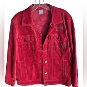Chico's Red Velveteen Western Jacket Embroidered Sequins Women’s 12-14 Chico‎ 2